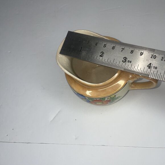 lustre ware vintage creamer beige peach with blue and red painted flowers - Picture 9 of 10